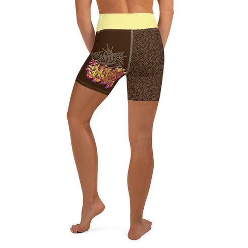 Women's Graffiti Yoga Shorts feat Sundown - Stykonz Graffiti Streetwear