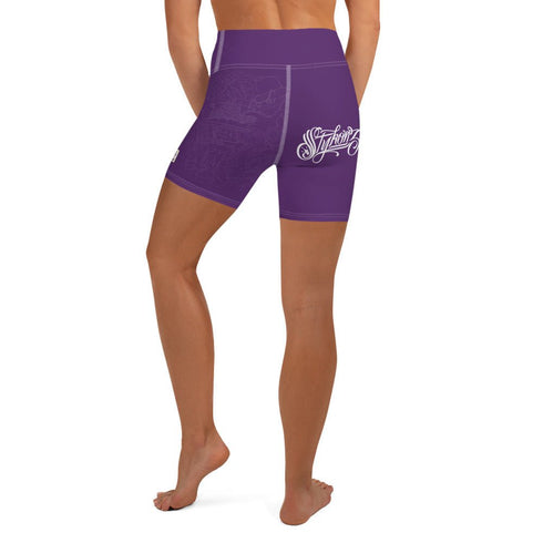 Women's Graffiti Yoga Shorts feat The Train Master Purple - Stykonz Graffiti Streetwear
