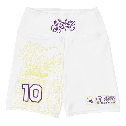 Women's Graffiti Yoga Shorts feat The Train Master White - Stykonz Graffiti Streetwear