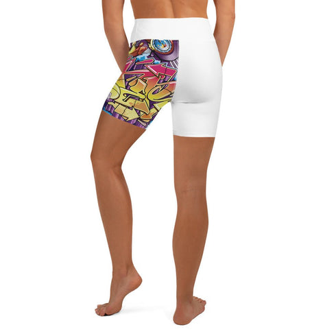 Women's Graffiti Yoga Shorts feat The Train Master - Stykonz Graffiti Streetwear