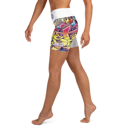 Women's Graffiti Yoga Shorts feat The Train Master - Stykonz Graffiti Streetwear