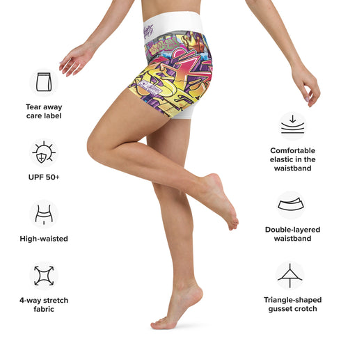 Women's Graffiti Yoga Shorts feat The Train Master - Stykonz Graffiti Streetwear