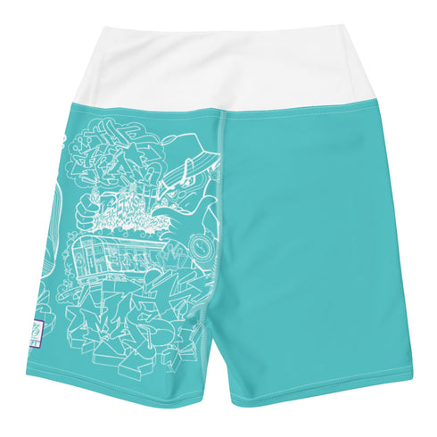 Women's Graffiti Yoga Shorts feat Turquoise Mix Script - Stykonz Graffiti Streetwear