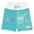 Women's Graffiti Yoga Shorts feat Turquoise Mix Script - Stykonz Graffiti Streetwear