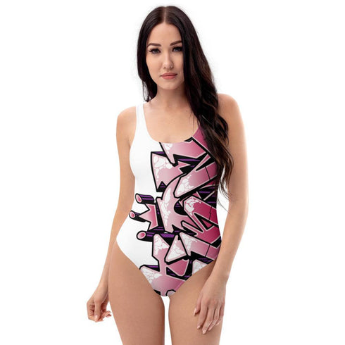 Grafkini™ Women's Graffiti One - Piece Swimsuit Black Cherry Mild Wildstyle - Stykonz Graffiti Streetwear