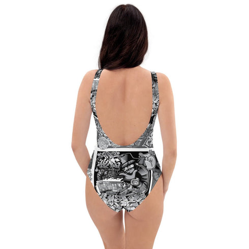 Grafkini™ Women's Graffiti One - Piece Swimsuit B&W Comic Stykonz 1 - Stykonz Graffiti Streetwear