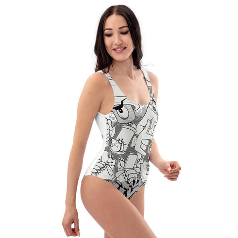 Grafkini™ Women's Graffiti One - Piece Swimsuit Chromium NY Wildstyle feat El - Cappy & Buttonz - Stykonz Graffiti Streetwear