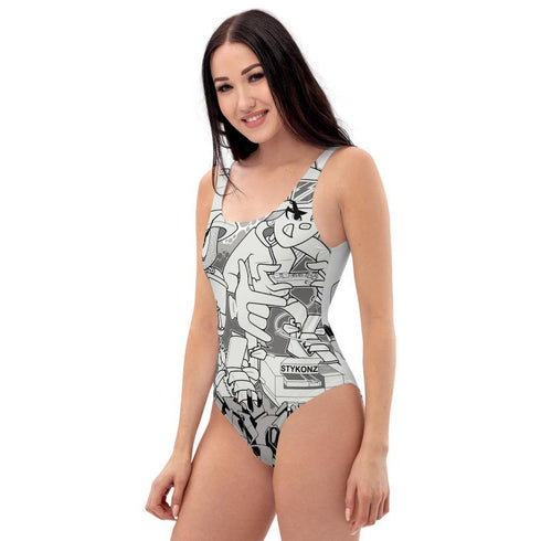 Grafkini™ Women's Graffiti One - Piece Swimsuit Chromium NY Wildstyle feat El - Cappy & Buttonz - Stykonz Graffiti Streetwear