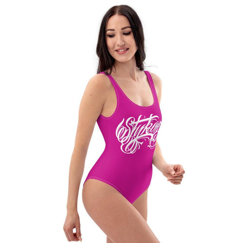 Grafkini™ Women's Graffiti One - Piece Swimsuit Hot Pink Stykonz Script - Stykonz Graffiti Streetwear