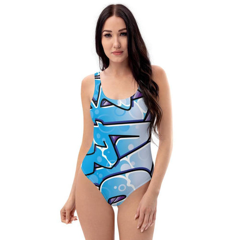 Grafkini™ Women's Graffiti One - Piece Swimsuit Ice - Block Blockbuster - Stykonz Graffiti Streetwear