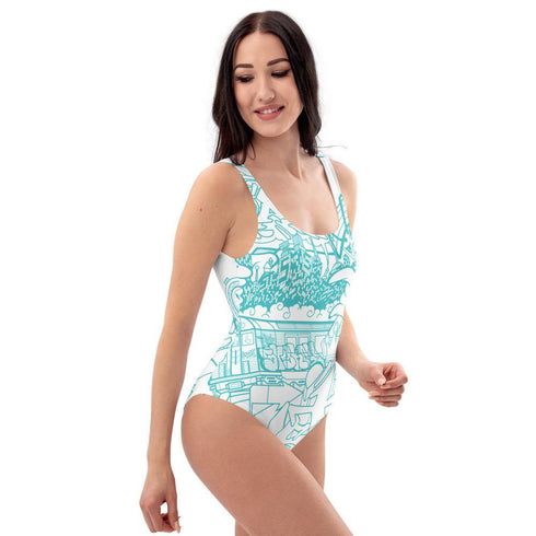 Grafkini™ Women's Graffiti One - Piece Swimsuit Turquoise The Train Master - Stykonz Graffiti Streetwear