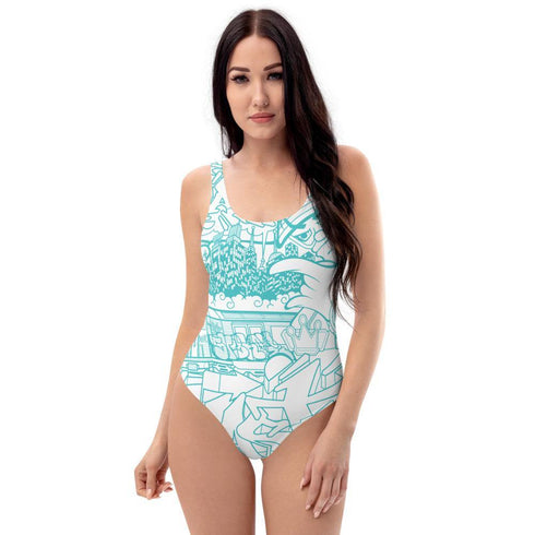 Grafkini™ Women's Graffiti One - Piece Swimsuit Turquoise The Train Master - Stykonz Graffiti Streetwear