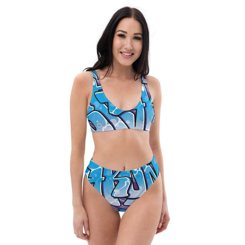 Grafkini™ Women's High Waisted Graffiti Bikini Ice - Block Blockbuster - Stykonz Graffiti Streetwear