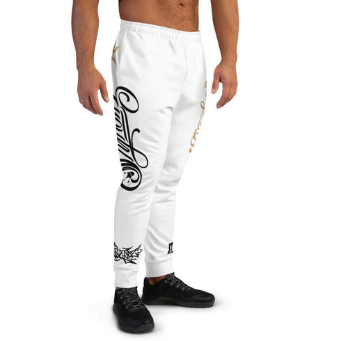 Men's Graffiti Joggers Gold & Black on White Scriptkonz Tag | Hip - Hop Streetwear Joggers - Stykonz Graffiti Streetwear