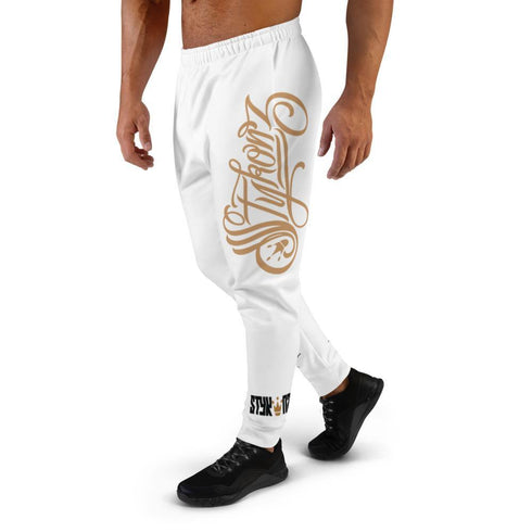 Men's Graffiti Joggers Gold & Black on White Scriptkonz Tag | Hip - Hop Streetwear Joggers - Stykonz Graffiti Streetwear