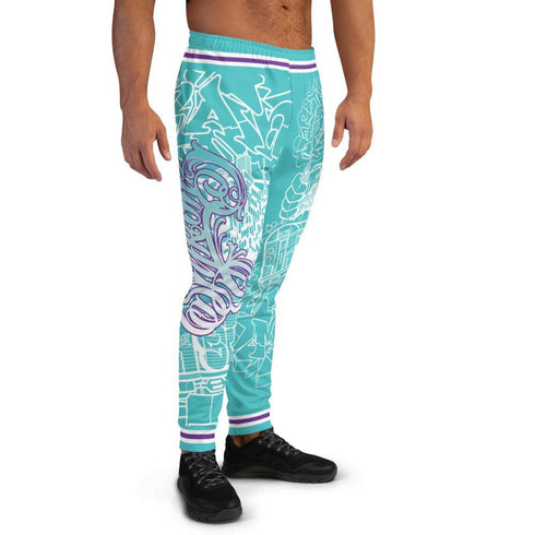 Men's Graffiti Joggers Stykonz Turquoise Mix Script | Hip - Hop Streetwear Joggers - Stykonz Graffiti Streetwear
