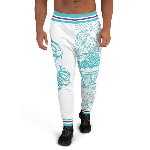 Men's Graffiti Joggers Stykonz Turquoise & White Mix Script | Hip - Hop Streetwear Joggers - Stykonz Graffiti Streetwear