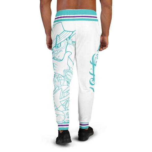 Men's Graffiti Joggers Stykonz Turquoise & White Mix Script | Hip - Hop Streetwear Joggers - Stykonz Graffiti Streetwear