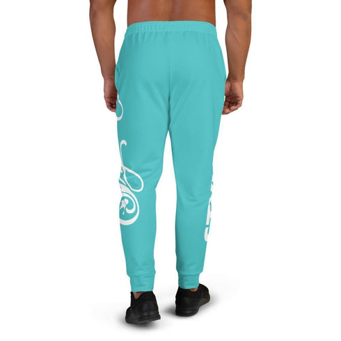Men's Graffiti Joggers White on Turquoise Scriptkonz | Hip - Hop Streetwear Joggers - Stykonz Graffiti Streetwear