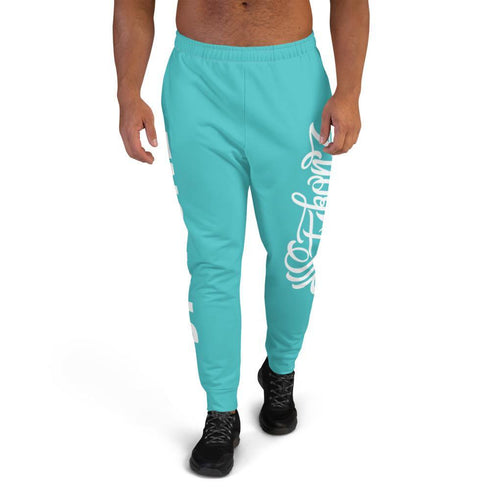 Men's Graffiti Joggers White on Turquoise Scriptkonz | Hip - Hop Streetwear Joggers - Stykonz Graffiti Streetwear