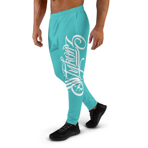Men's Graffiti Joggers White on Turquoise Scriptkonz | Hip - Hop Streetwear Joggers - Stykonz Graffiti Streetwear