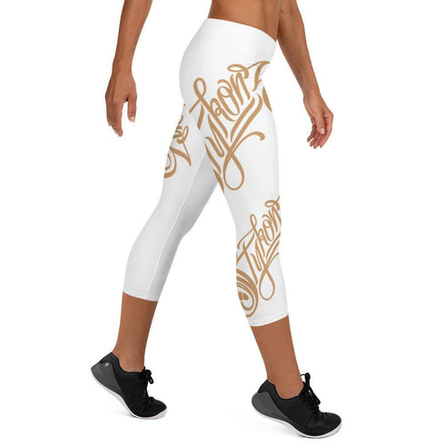 Women's Graffiti Capri Leggings Gold on White Scriptkonz - Stykonz Graffiti Streetwear