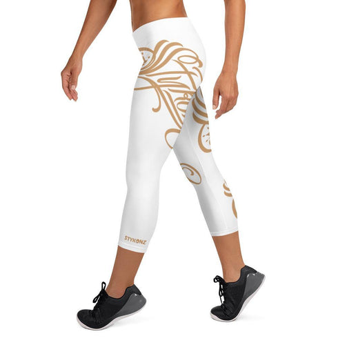 Women's Graffiti Capri Leggings Gold on White Scriptkonz - Stykonz Graffiti Streetwear