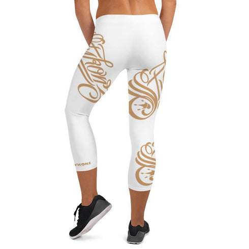 Women's Graffiti Capri Leggings Gold on White Scriptkonz - Stykonz Graffiti Streetwear