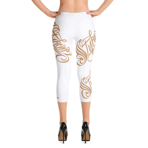 Women's Graffiti Capri Leggings Gold on White Scriptkonz - Stykonz Graffiti Streetwear
