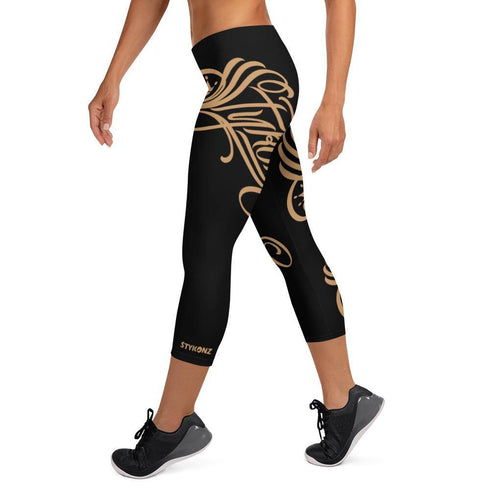 Women's Graffiti Capri Leggings Gold Scriptkonz - Stykonz Graffiti Streetwear