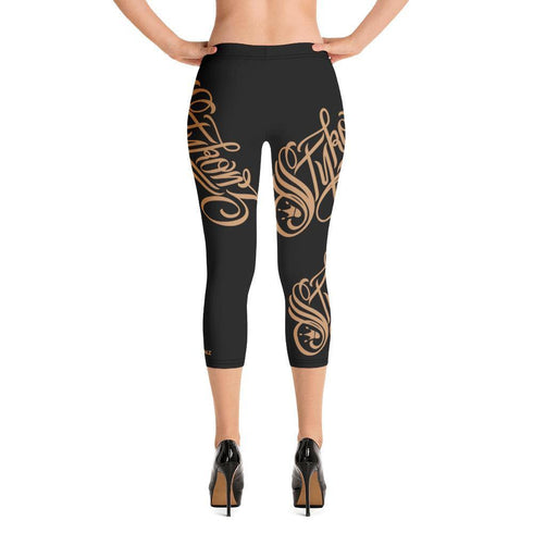 Women's Graffiti Capri Leggings Gold Scriptkonz - Stykonz Graffiti Streetwear