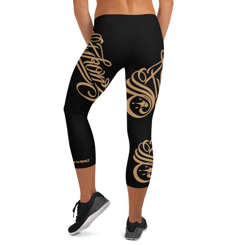 Women's Graffiti Capri Leggings Gold Scriptkonz - Stykonz Graffiti Streetwear