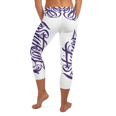 Women's Graffiti Capri Leggings Stykonz Purple Script - Stykonz Graffiti Streetwear