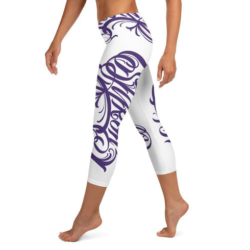Women's Graffiti Capri Leggings Stykonz Purple Script - Stykonz Graffiti Streetwear