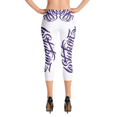 Women's Graffiti Capri Leggings Stykonz Purple Script - Stykonz Graffiti Streetwear