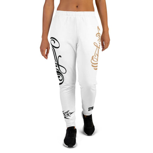 Women's Graffiti Joggers Gold and Black on White Scriptkonz Tag - Stykonz Graffiti Streetwear