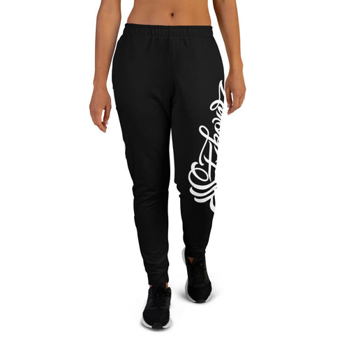 Women's Graffiti Joggers White on Black Scriptkonz - Stykonz Graffiti Streetwear