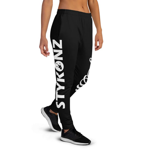 Women's Graffiti Joggers White on Black Scriptkonz - Stykonz Graffiti Streetwear