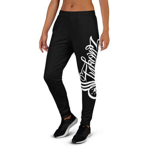 Women's Graffiti Joggers White on Black Scriptkonz - Stykonz Graffiti Streetwear