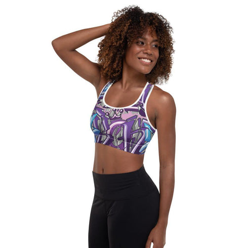 Women's Graffiti Padded Sports Bra Purple Wildstyle - Stykonz Graffiti Streetwear