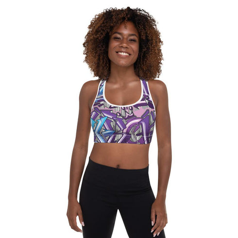 Women's Graffiti Padded Sports Bra Purple Wildstyle - Stykonz Graffiti Streetwear