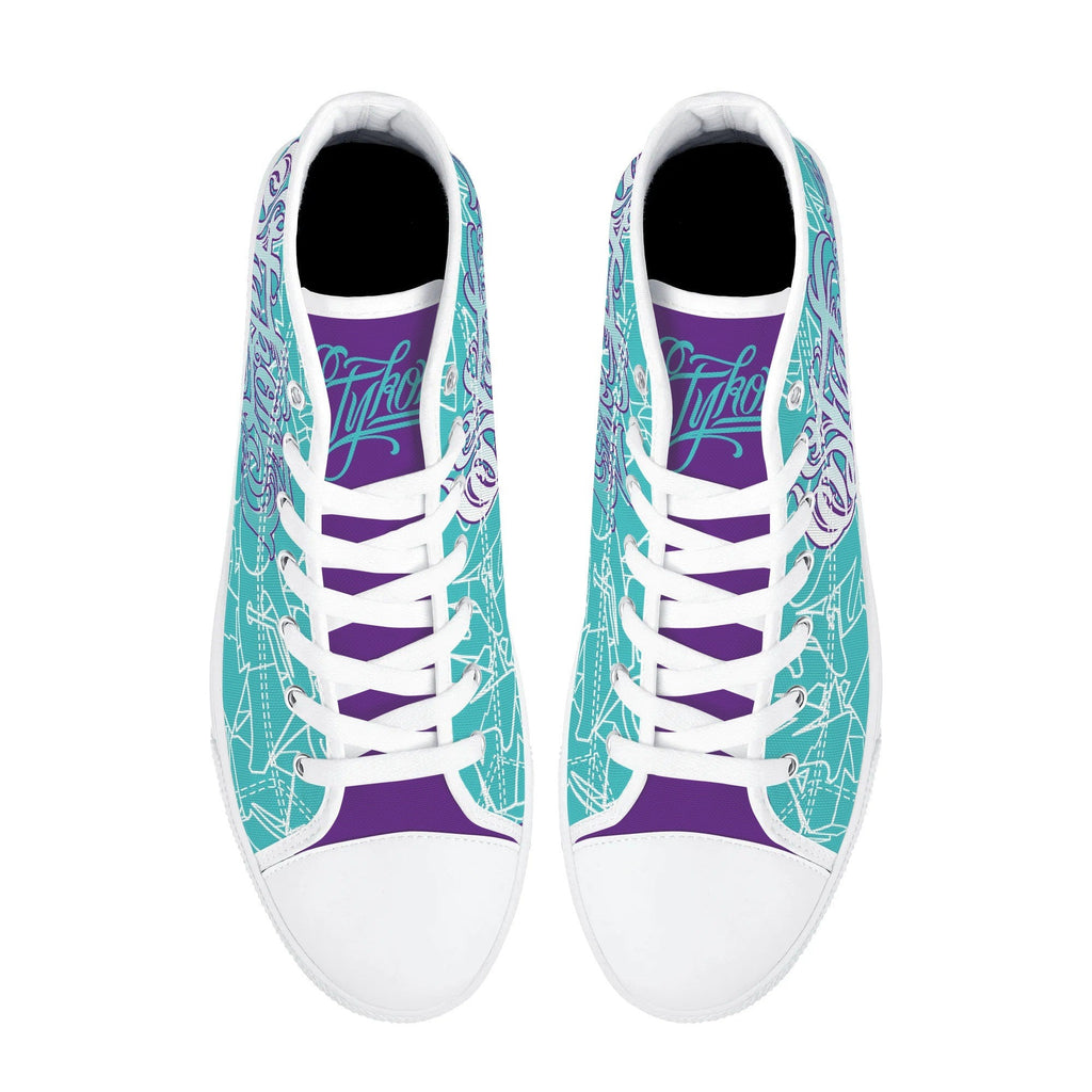 Axikronz 8T7 Canvas High Top feat Turquoise Mix Script | Hip-Hop