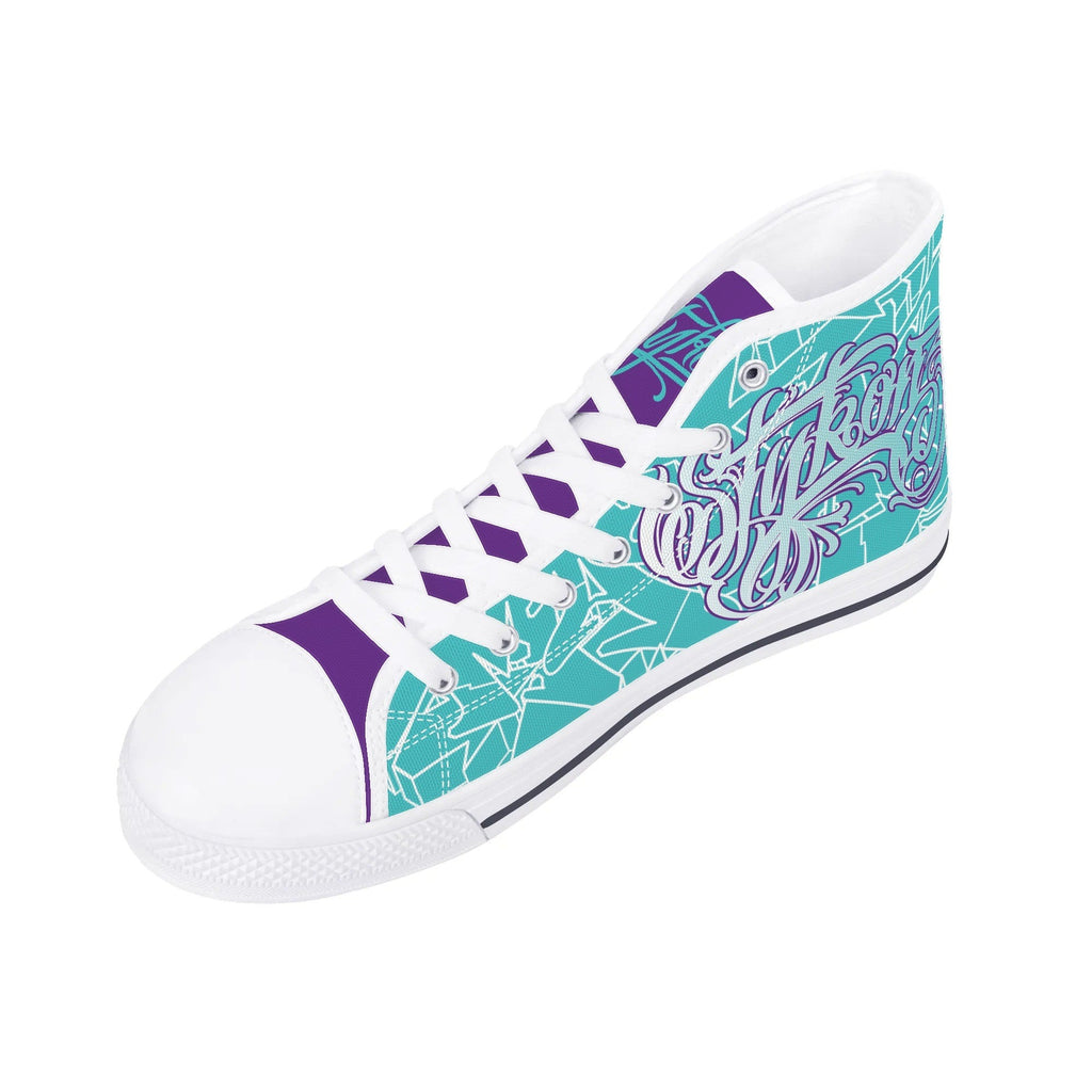 Axikronz 8T7 Canvas High Top feat Turquoise Mix Script | Hip-Hop