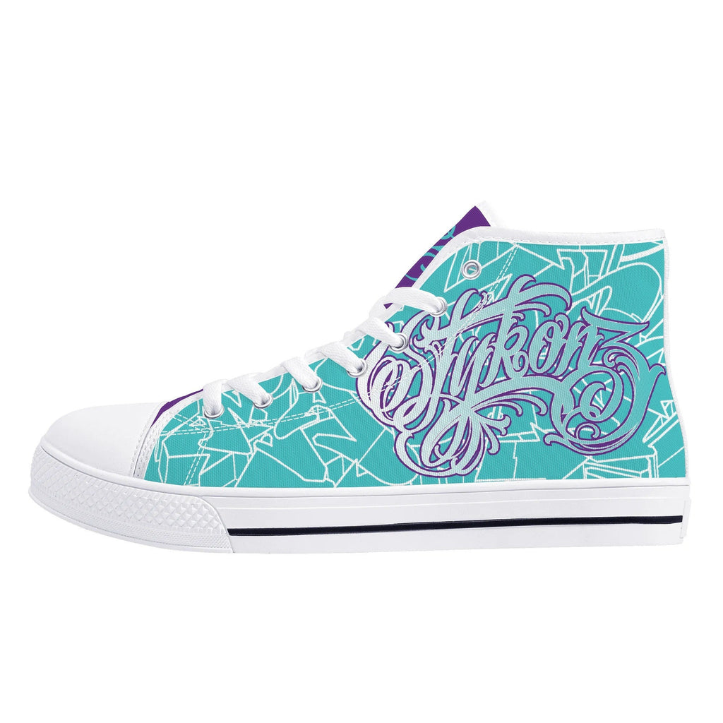 Axikronz 8T7 Canvas High Top feat Turquoise Mix Script | Hip