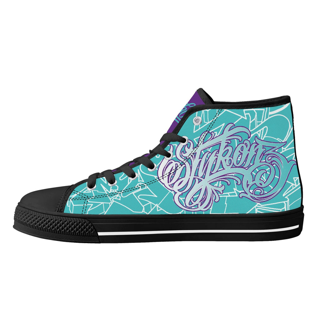 Axikronz 8T7 Canvas High Top feat Turquoise Mix Script | Hip